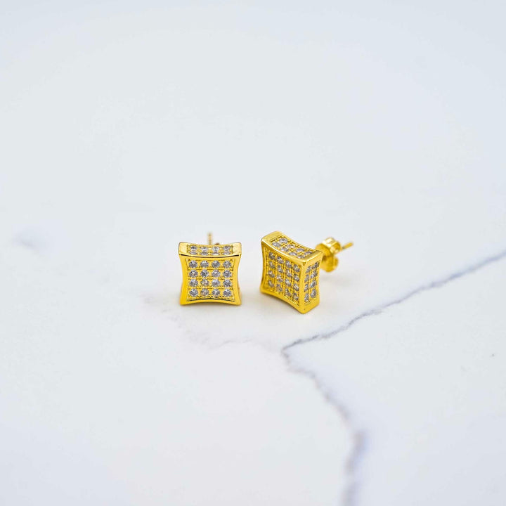 Iced Square Earrings - Yellow Gold on White Marble