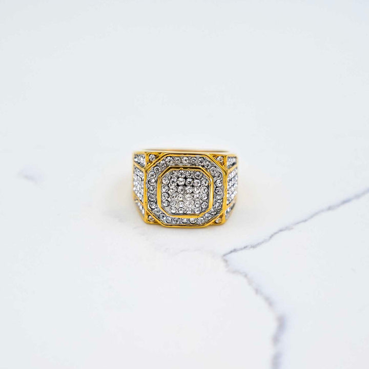 Iced Statement Ring - Gold on White Marble