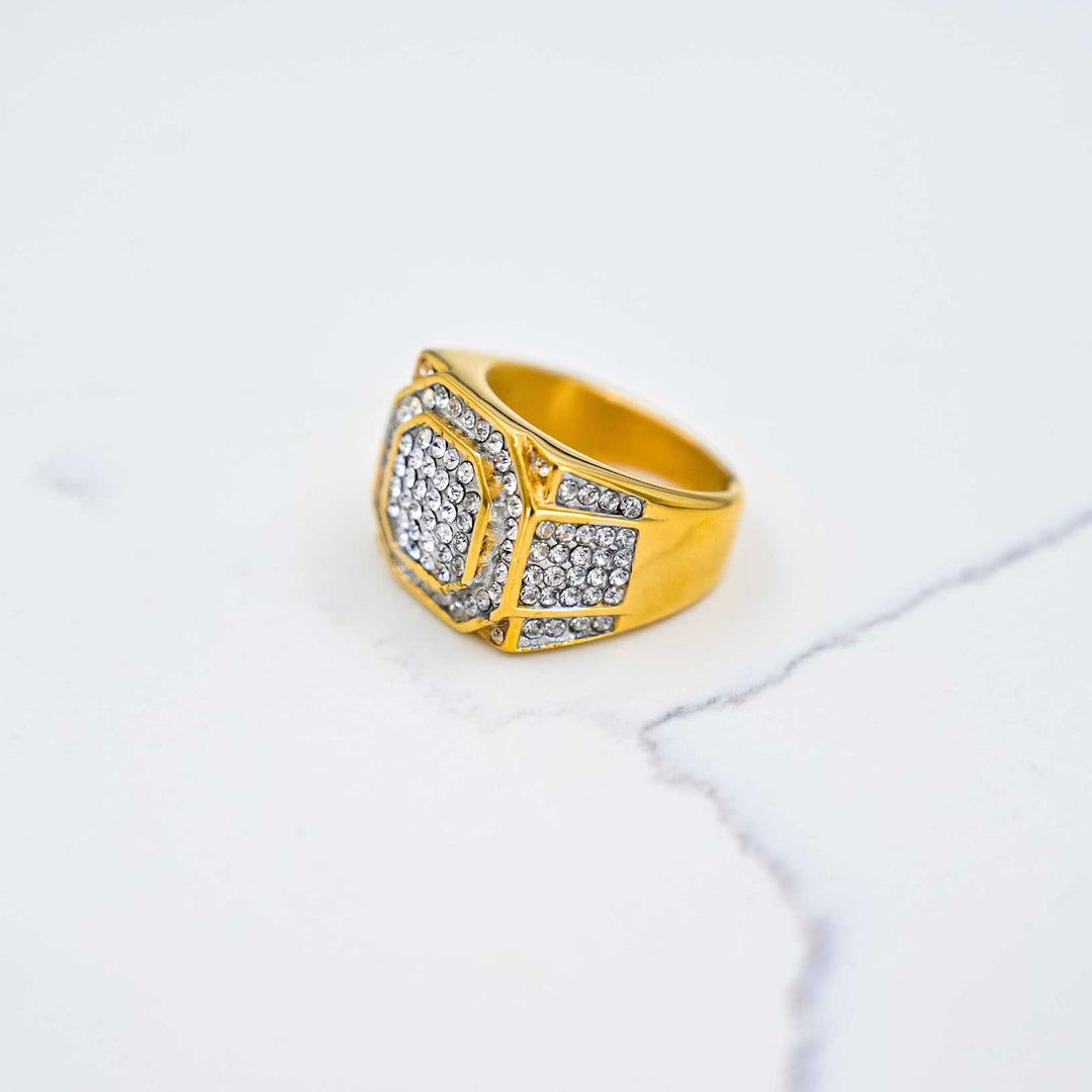 Iced Statement Ring - Gold on White Marble