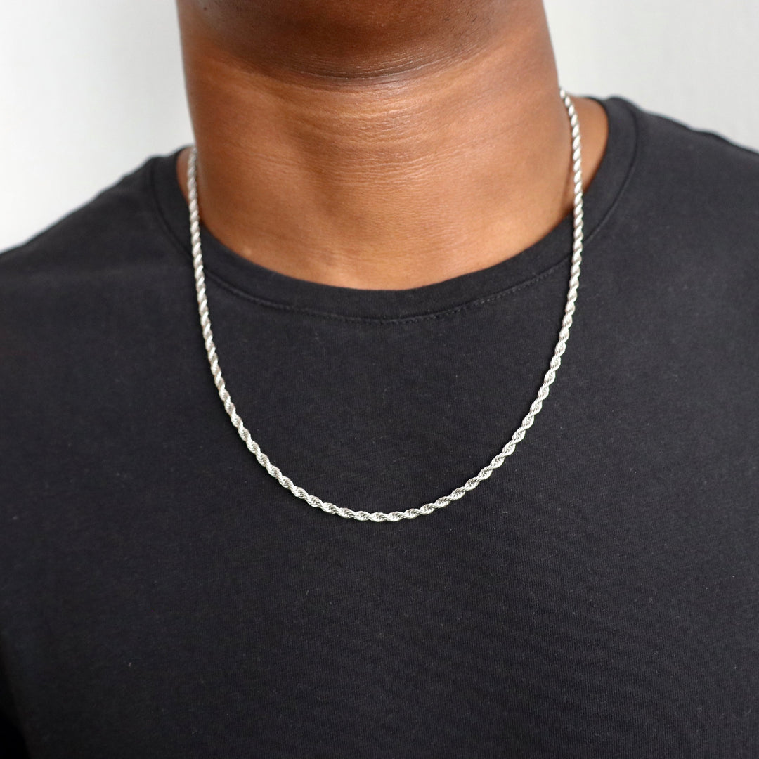 Model Wears The Rope Chain - Silver (3mm) - 55cm
