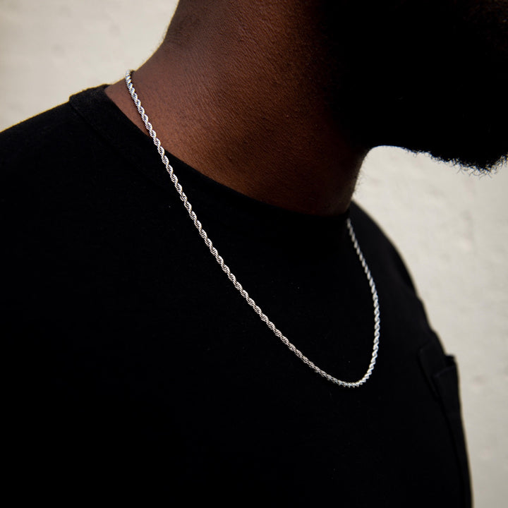 Model Wears The Rope Chain - Silver (3mm) - 60cm