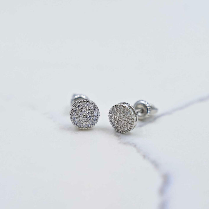 Round Stud Earrings - White Gold on White Marble