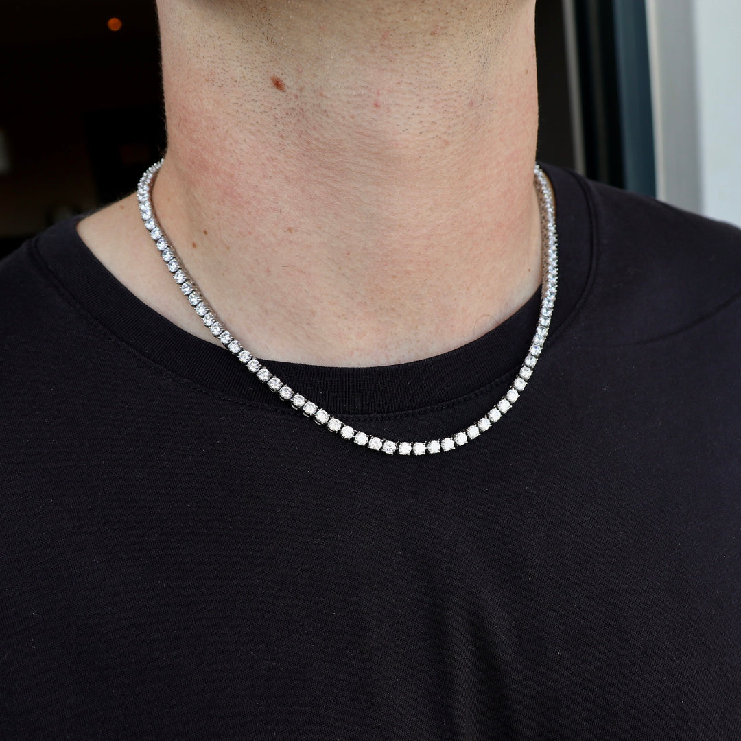 Model Wears The Tennis Chain - White Gold (4mm) - 51cm