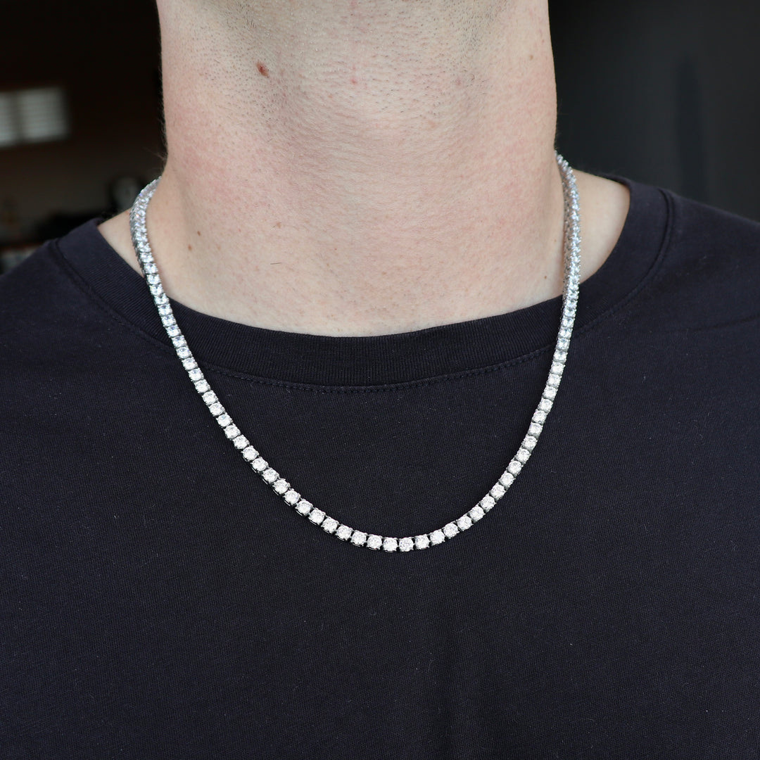 Model Wears The Tennis Chain - White Gold (4mm) - 61cm