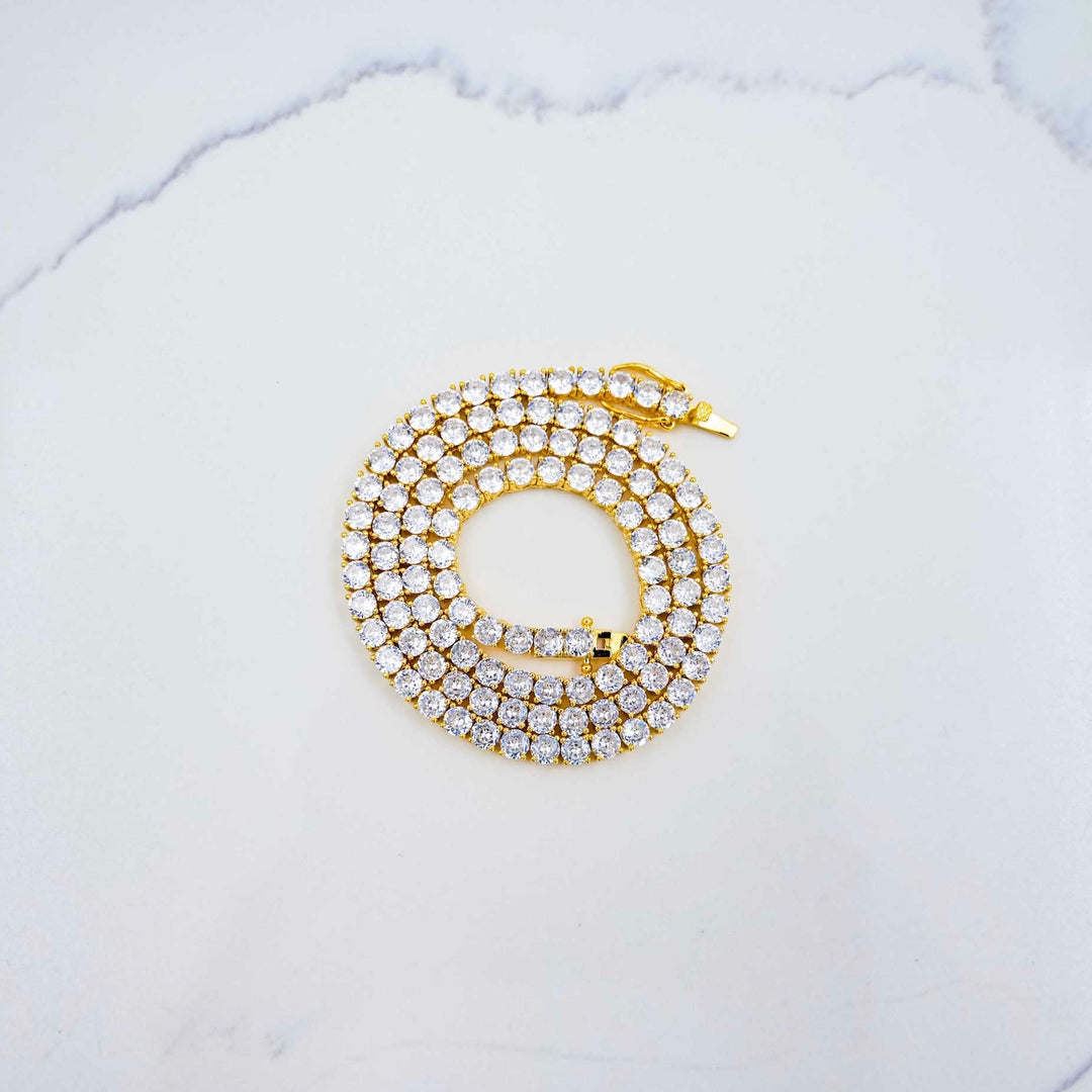 Tennis Chain - Yellow Gold (4mm) on White Marble