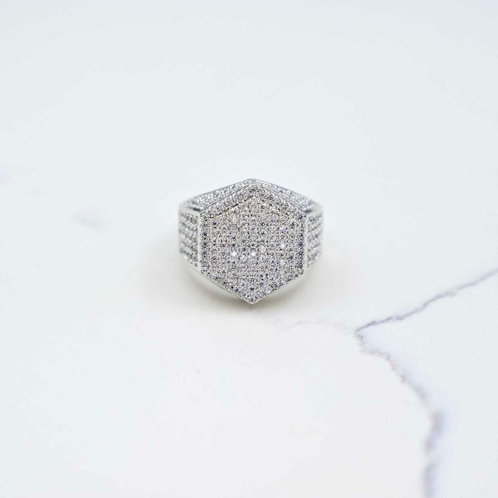 The Boss Ring - White Gold on White Marble