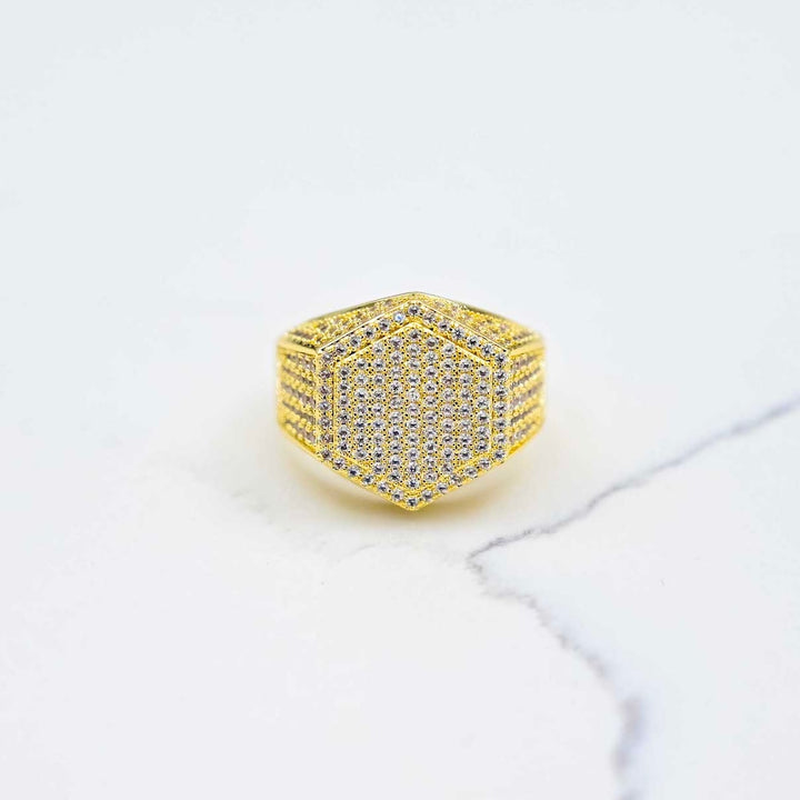 The Boss Ring - Yellow Gold on White Marble