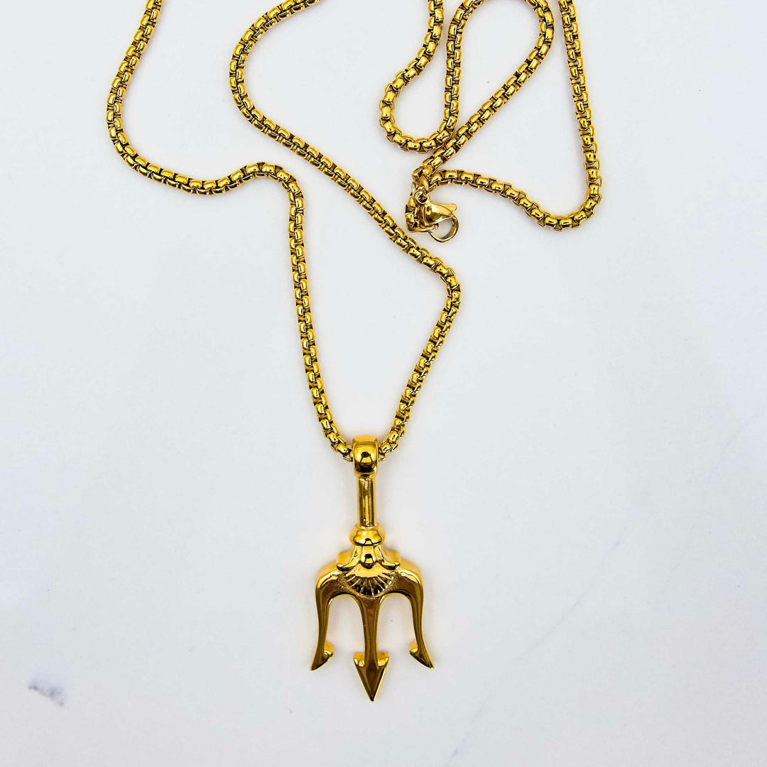 Trident Pendant - Gold on White Marble