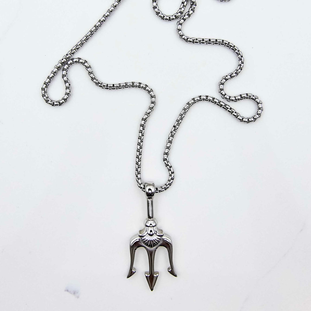Trident Pendant - Silver on White Marble