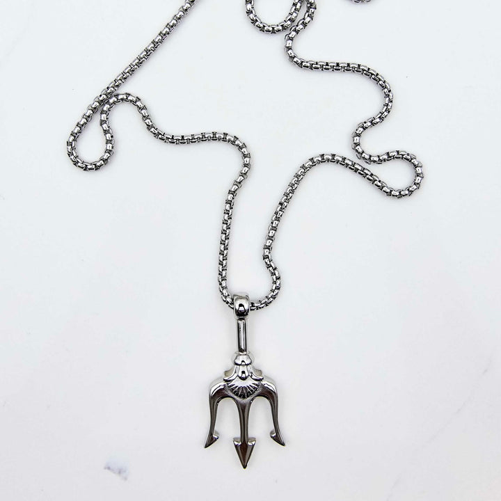 Trident Pendant - Silver on White Marble