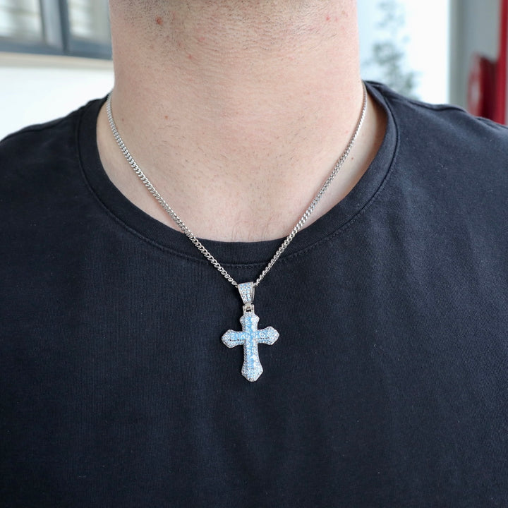 Blue Iced Cross Pendant