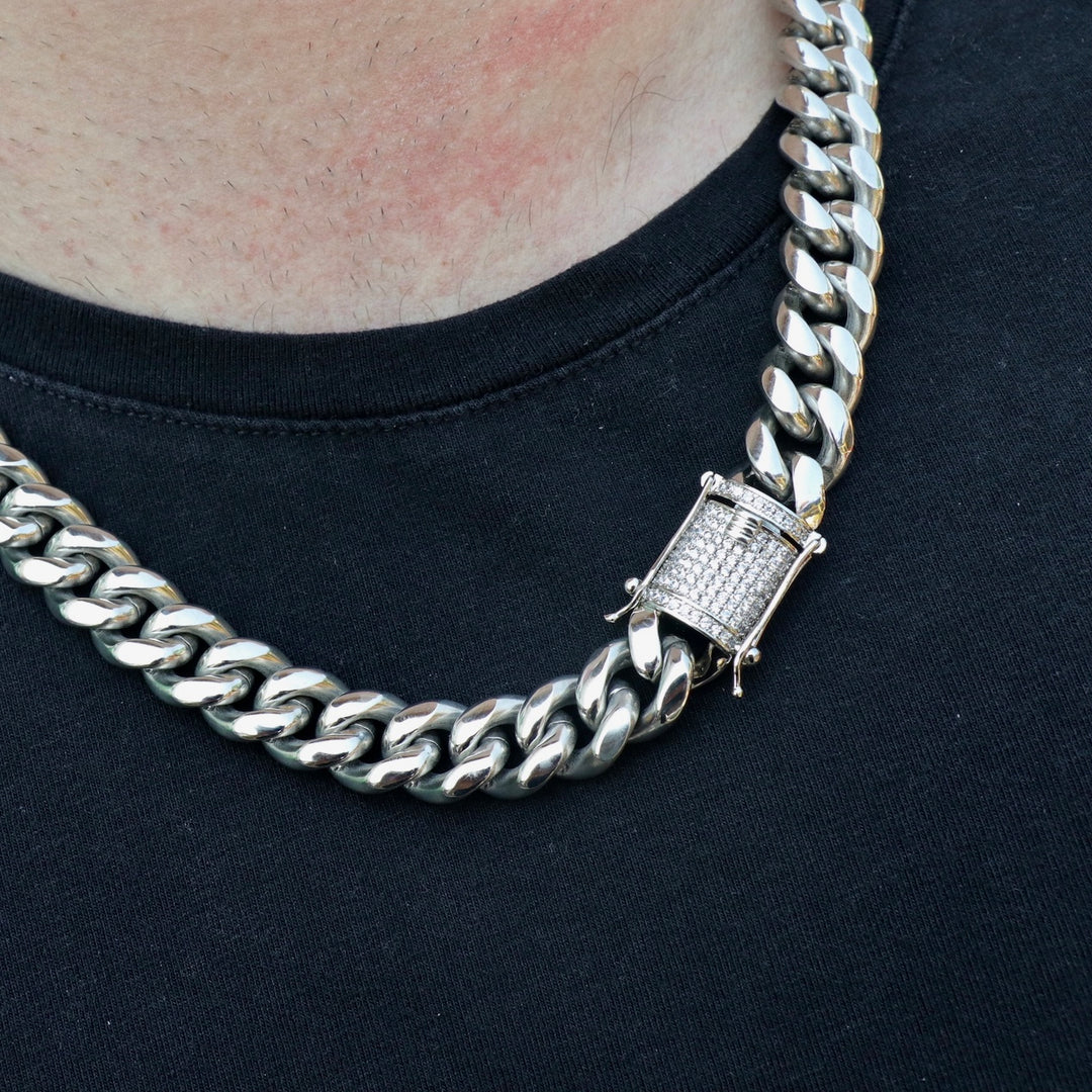 Miami Cuban Link Chain w/ Box Clasp - Silver (12mm)
